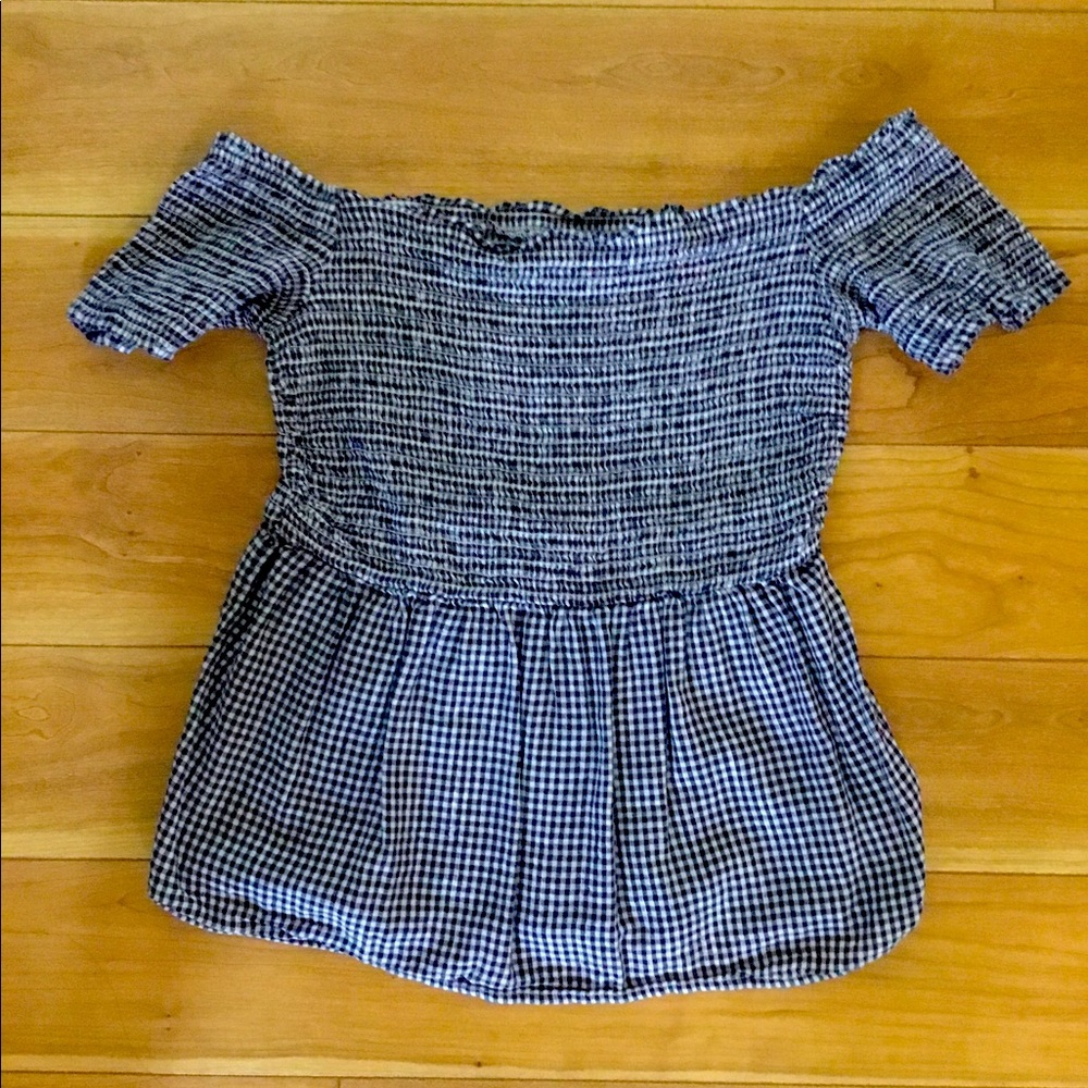 Black and white gingham off the shoulder top